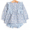 Saylor Floral Bow Diaper Set, Blue