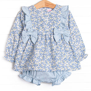 Saylor Floral Bow Diaper Set, Blue