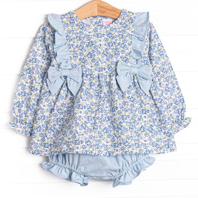 Saylor Floral Bow Diaper Set, Blue