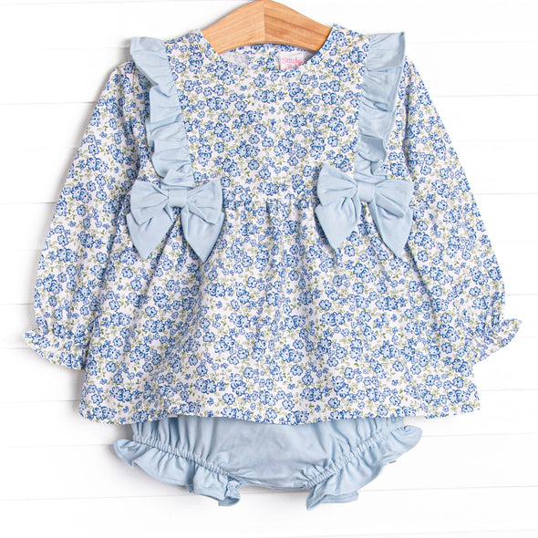 Saylor Floral Bow Diaper Set, Blue