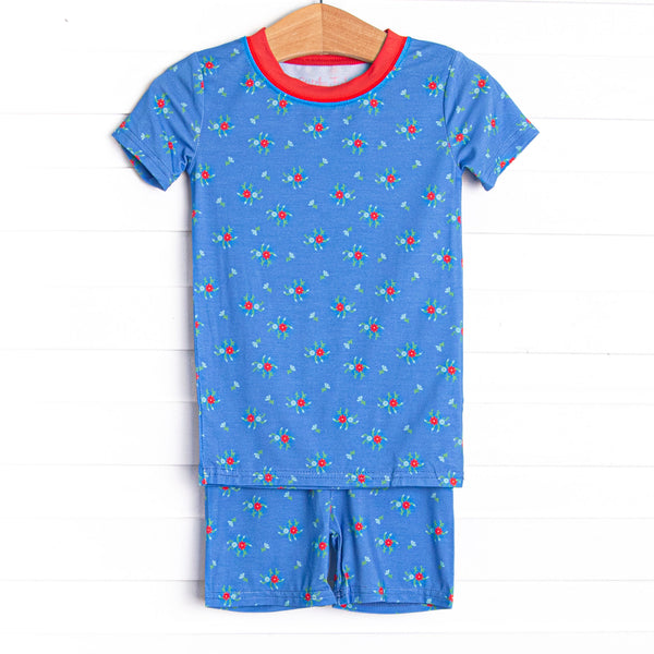 Persian Blue Petals Bamboo Pajama Short Set, Blue