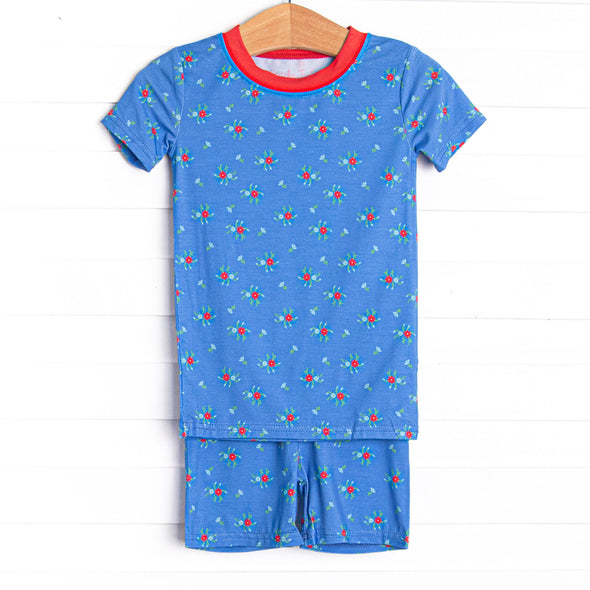 Persian Blue Petals Bamboo Pajama Short Set, Blue