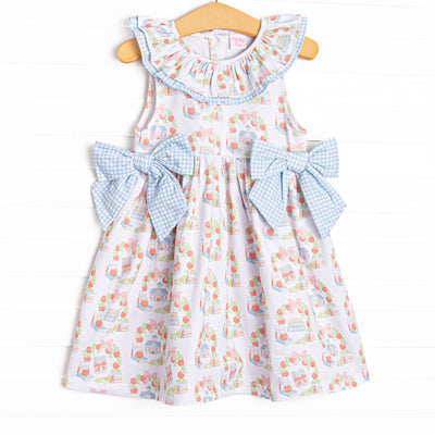 First Day Florals Side Tie Dress, Blue