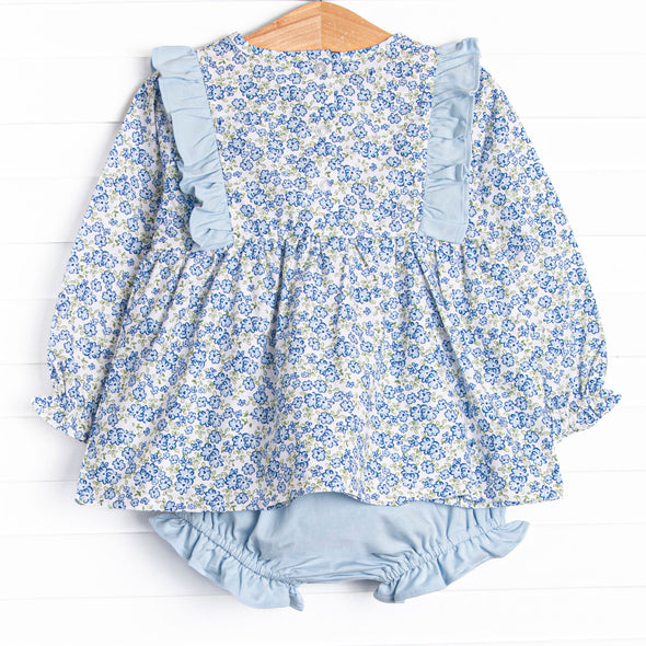Saylor Floral Bow Diaper Set, Blue