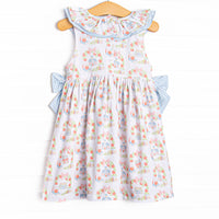 First Day Florals Side Tie Dress, Blue