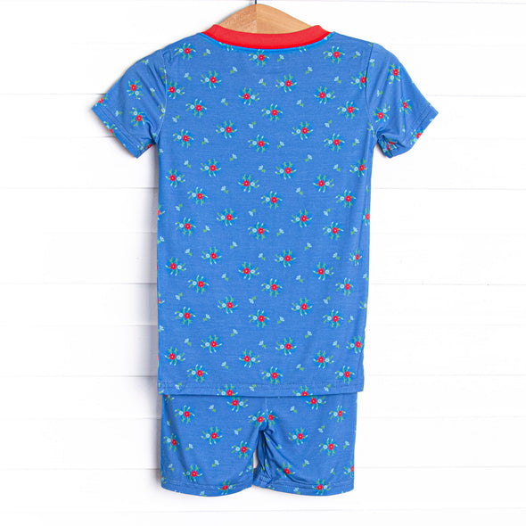 Persian Blue Petals Bamboo Pajama Short Set, Blue