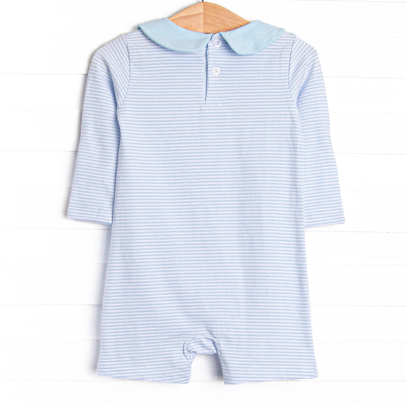 Corner Kick Cutie Applique Short Romper, Blue Stripe