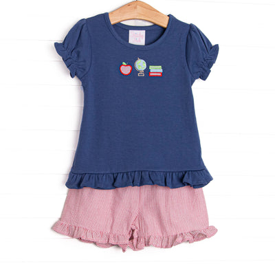 Global Studies Applique Ruffle Short Set, Blue
