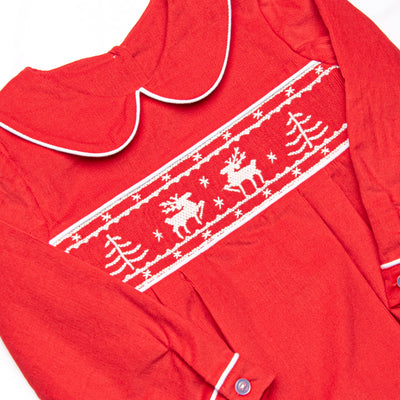 Prancer and Dancer Smocked Boy Bubble, Red