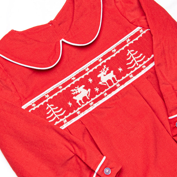 Prancer and Dancer Smocked Boy Bubble, Red