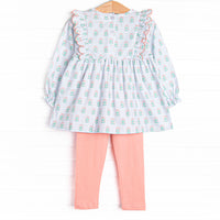 Medallion Memories Flutter Sleeve Legging Set, Blue