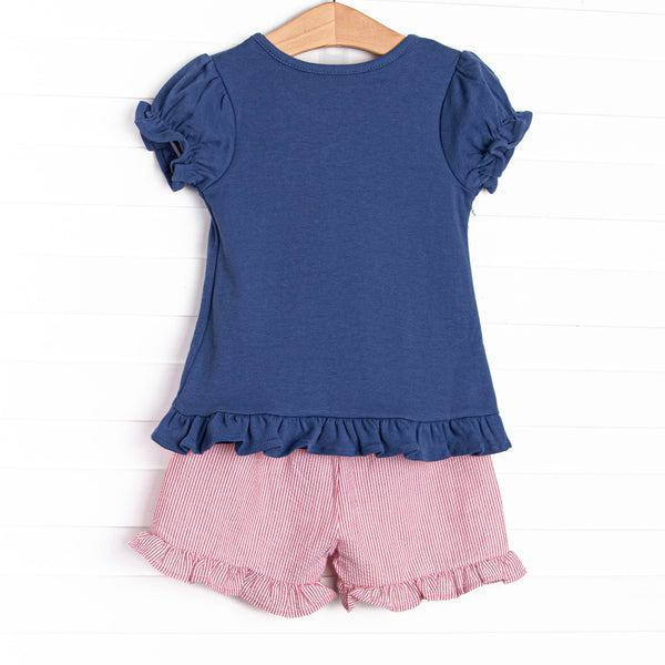 Global Studies Applique Ruffle Short Set, Blue