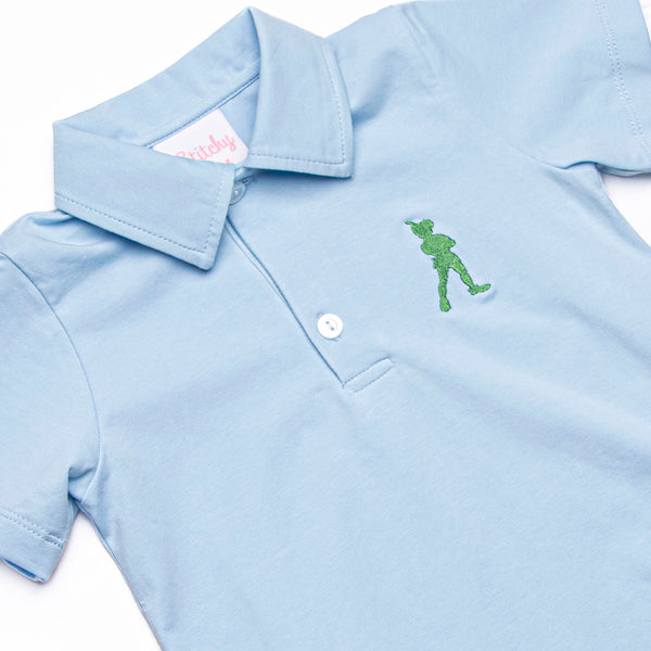 Storybook Flight Embroidered Polo Short Set, Blue