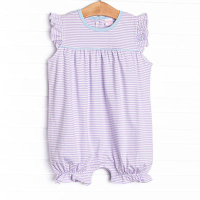 Caitlyn Pima Bubble Romper, Blue and Purple Stripe