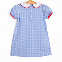 ABC Apple Applique Dress, Blue Gingham