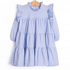 Periwinkle Polka Dot Tiered Dress, Blue