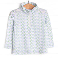 This pullover features a fish print, a quarter zip and the best performance fabric.&nbsp;