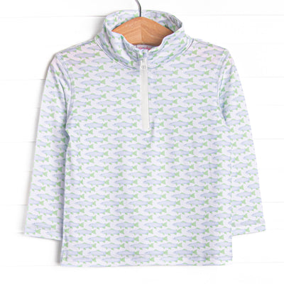 This pullover features a fish print, a quarter zip and the best performance fabric.&nbsp;
