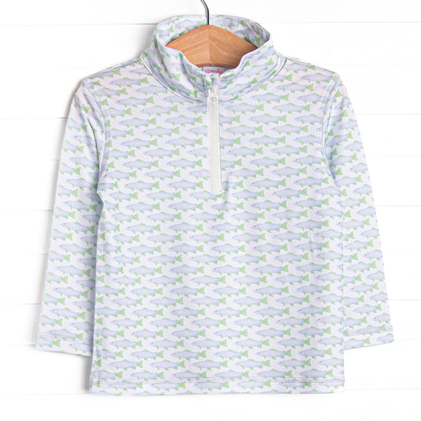 This pullover features a fish print, a quarter zip and the best performance fabric.&nbsp;