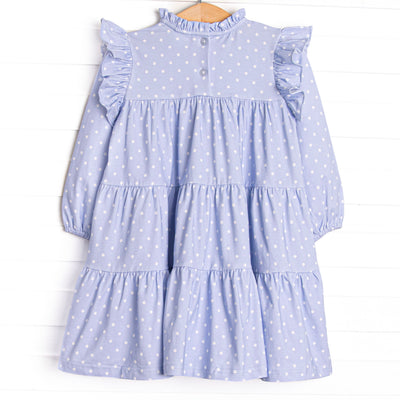 Periwinkle Polka Dot Tiered Dress, Blue