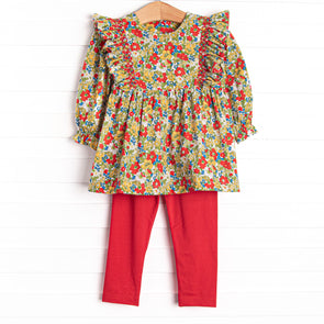 Late Summer Scarlet Smocked Legging Set, Red