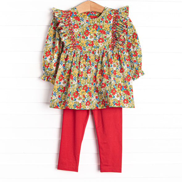 Late Summer Scarlet Smocked Legging Set, Red