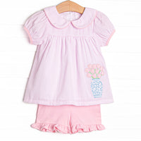 Garden Party Petals Applique Ruffle Short Set, Pink