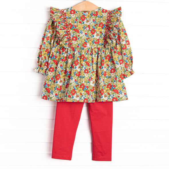 Late Summer Scarlet Smocked Legging Set, Red