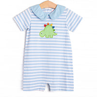 Dino-saurin' Student Applique Short Romper, Blue