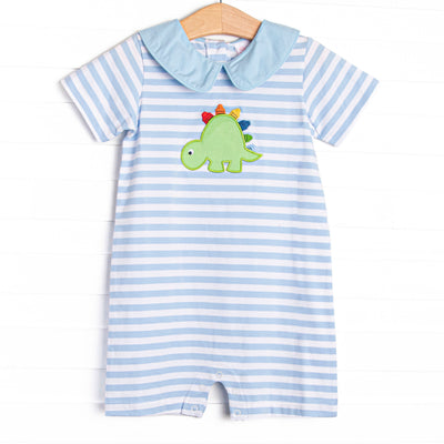 Dino-saurin' Student Applique Short Romper, Blue