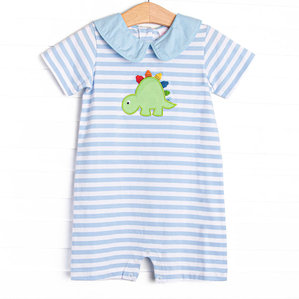 Dino-saurin' Student Applique Short Romper, Blue