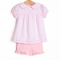 Garden Party Petals Applique Ruffle Short Set, Pink