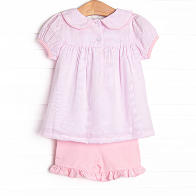 Garden Party Petals Applique Ruffle Short Set, Pink