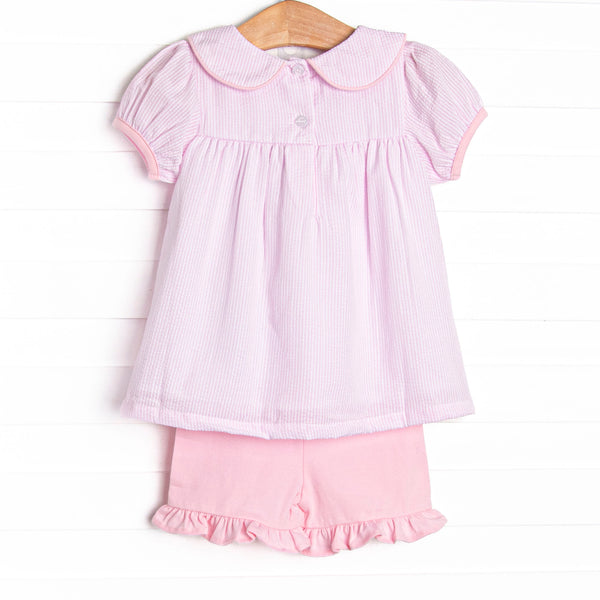 Garden Party Petals Applique Ruffle Short Set, Pink