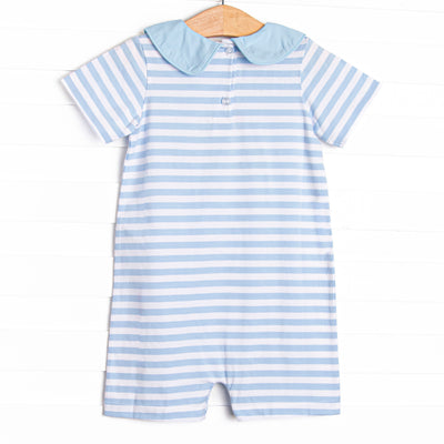 Dino-saurin' Student Applique Short Romper, Blue