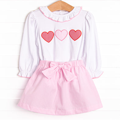 Triple the Love Applique Skirt Set, Pink
