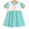 Prim Pumpkins Embroidered Dress, Green