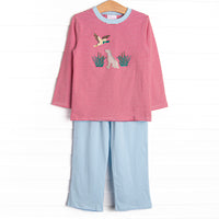 Southern Migration Applique Long Sleeve Pant Set, Red