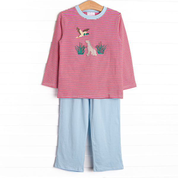 Southern Migration Applique Long Sleeve Pant Set, Red