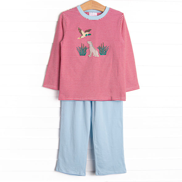 Southern Migration Applique Long Sleeve Pant Set, Red