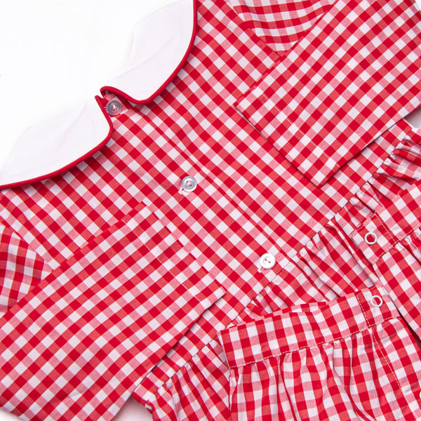 Gingerbread Express Smocked Romper, Red
