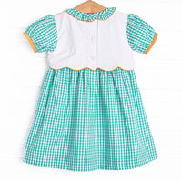 Prim Pumpkins Embroidered Dress, Green