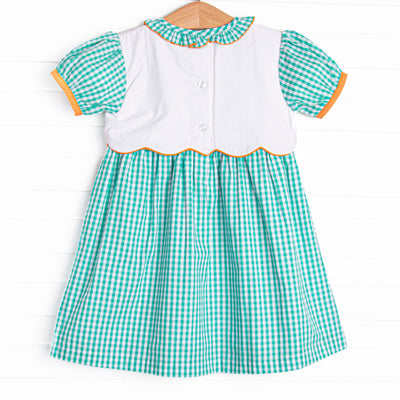 Prim Pumpkins Embroidered Dress, Green