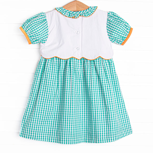 Prim Pumpkins Embroidered Dress, Green