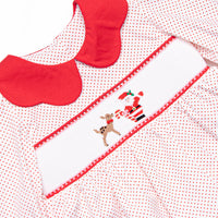 Christmas Eve Companion Smocked Romper, Red Bitty Dot