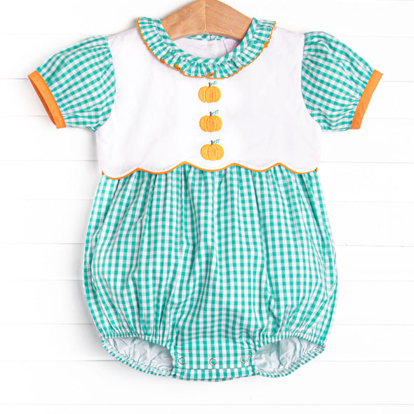 Prim Pumpkins Embroidered Bubble, Green