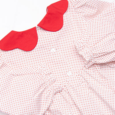 Christmas Eve Companion Smocked Romper, Red Bitty Dot
