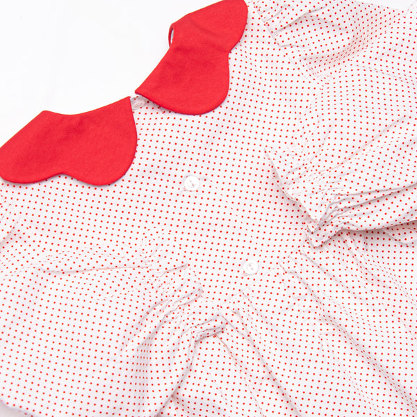 Christmas Eve Companion Smocked Romper, Red Bitty Dot