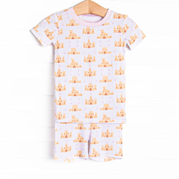 Seashells and Sandcastles Bamboo Pajama Short Set, Pink