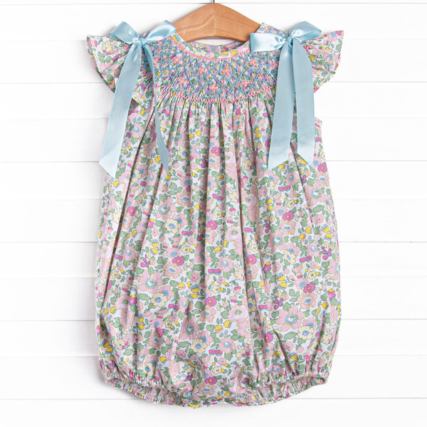 Blooming Bows Smocked Bubble, Blue